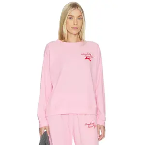 The Mayfair Group Somebody Love You Waffle Crewneck Sweatshirt in Pink