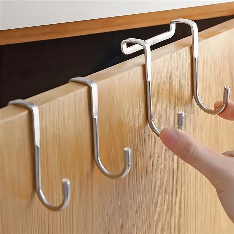 1pc Stainless Steel Double Hook Holder - Heavy Duty, Over The Door Hanger For Clothes And Drawers, Metal Hooks