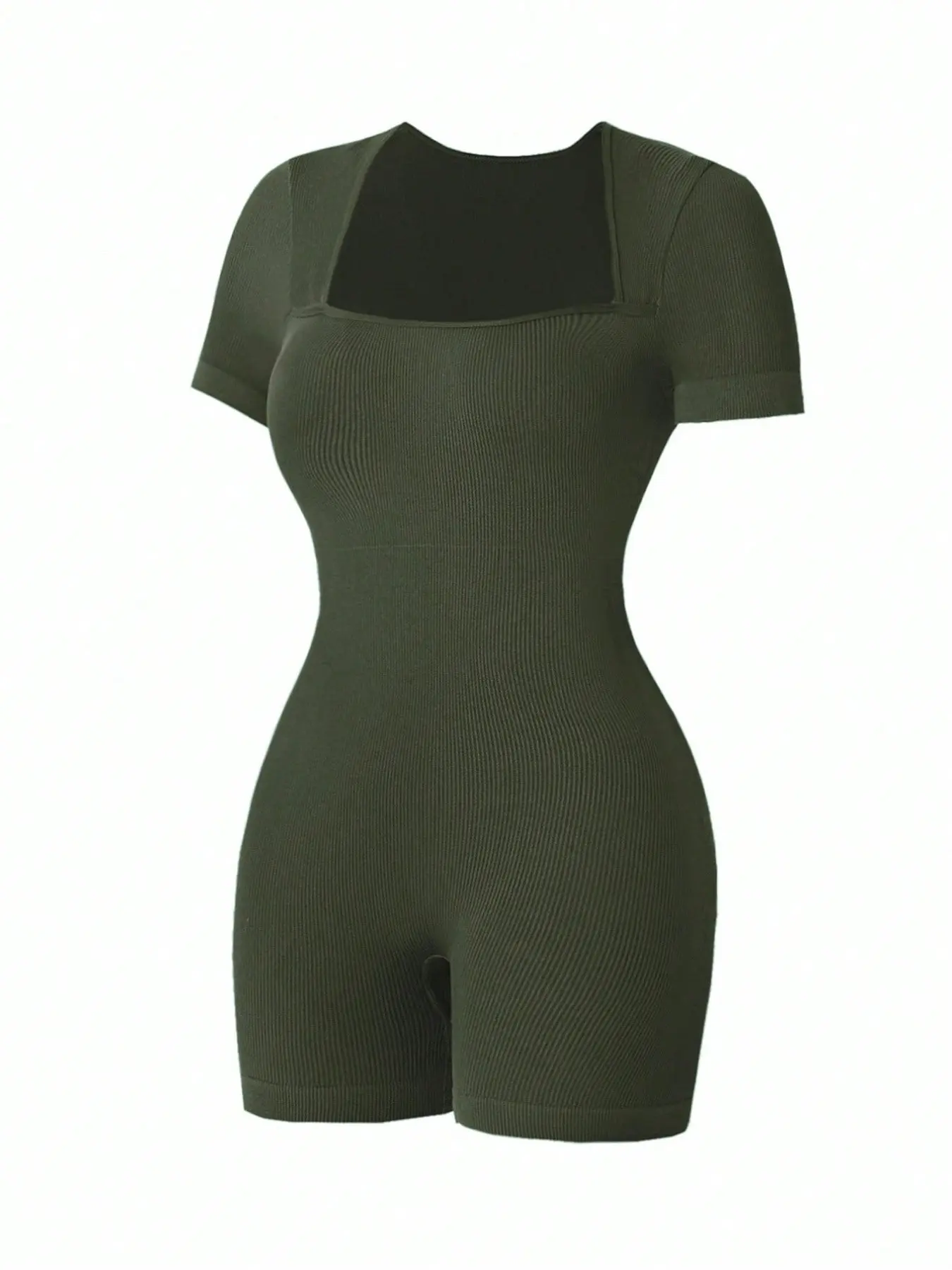 Women's Solid Color Square Neck Sporty Jumpsuit, Workout Jumpsuit, Yoga Jumpsuits, Sports Jumpsuit, Stretchy Jumpsuit, High Stretch Seamless Design, Ideal for Yoga and Fitness, All Seasons Wear