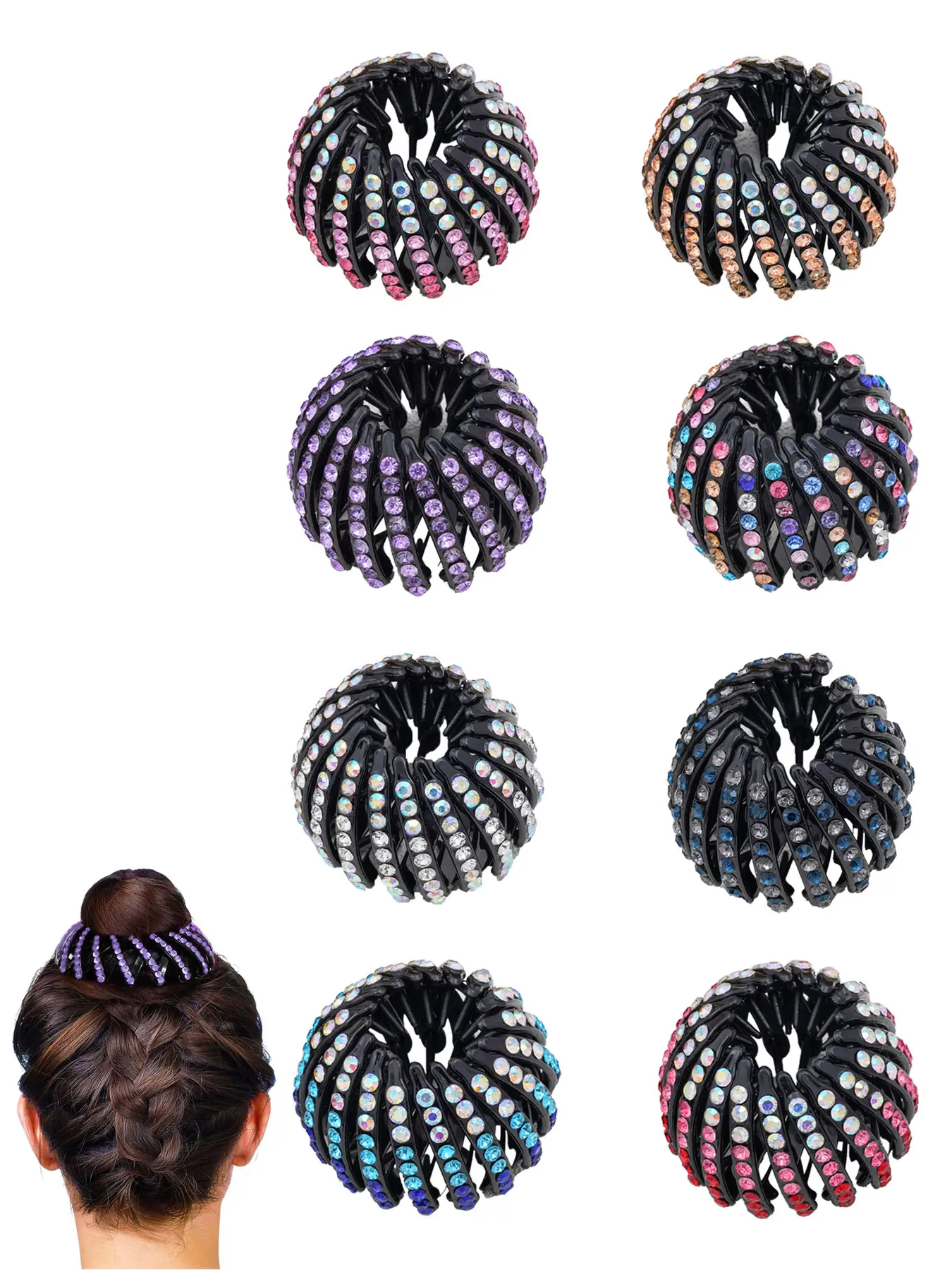 8-piece set of rhinestone bird's nest shaped expandable hair clip for women's winter fashion trend, exquisite wind back brain spoon, meatball head ponytail clip suitable for various occasions, Hair Claws Set, Claw Clips, Hairclips