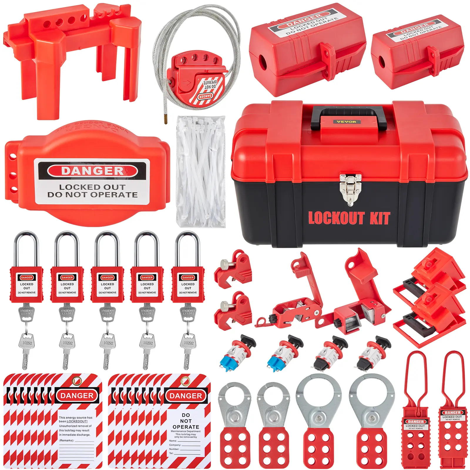 【Summerfinds】VEVOR 43 PCS Lockout Tagout Kits Electrical Safety Loto Kit Includes Padlocks5 Kinds of LockoutsHaspsTags & TiesBoxLockout Safety Tools for Electrical Risk Removal in IndustrialMachinery, Lockout Devices Kit