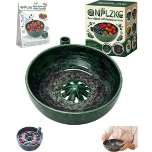 Berry Bowl with Holes Ceramic, Self Spinning Washer with Strainer, Spinner for Fruit Washing Vortex Design Swirling Colander Center Cone Hydro Cleaner for Berries Vegetables Serving，kitchen accessories