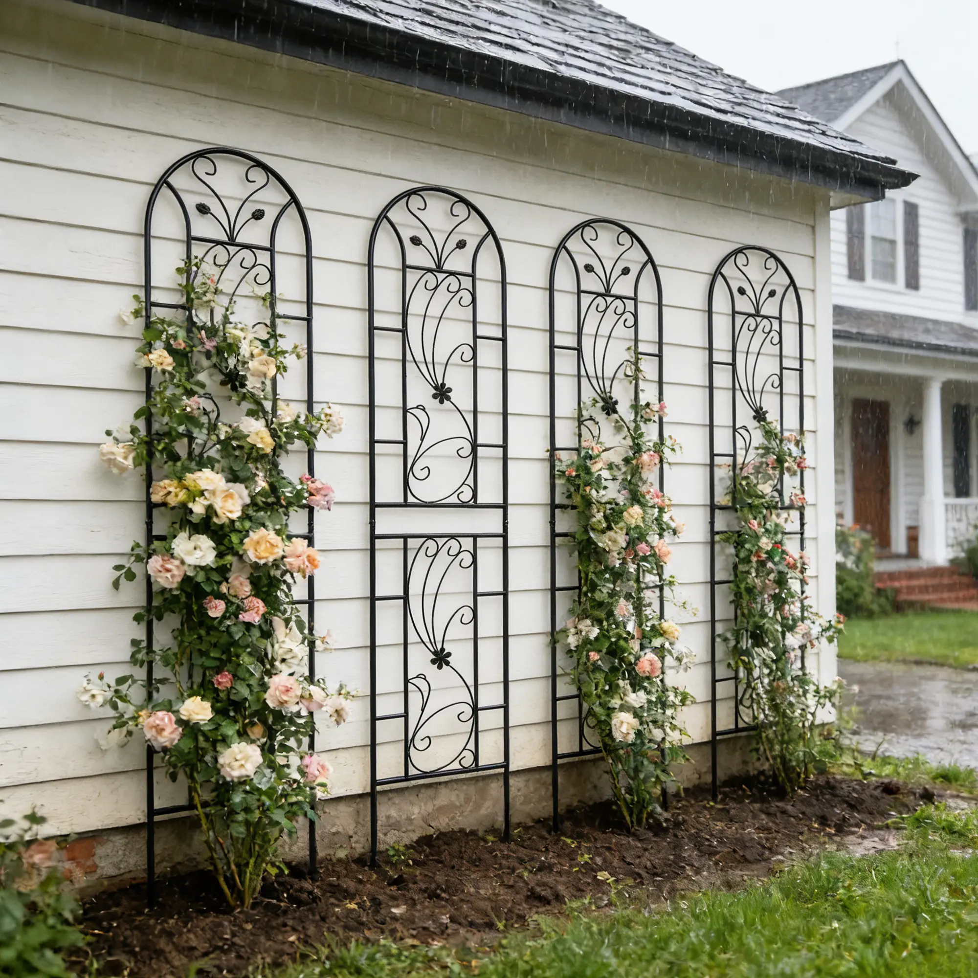4 Pack Metal Garden Trellis 86.7x19.7 Inch Rustproof Peacock Style Plant Support for Climbing Flowers Vegetables Outdoor Vine Trellis Black, Heavy Duty Garden Arch Trellis for Roses, Cucumbers, Ivy, Clematis, Backyard Patio Decor