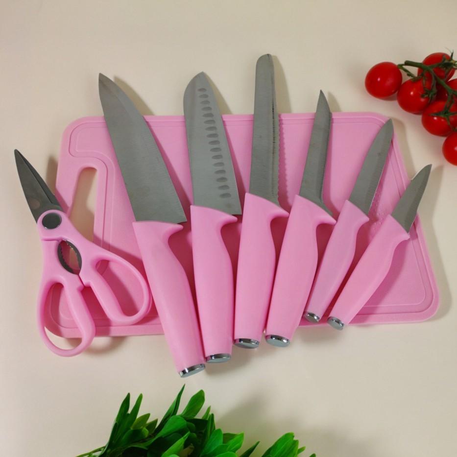 15-PCS Kitchen Knife Set: Solid Wood & Plastic Knife Block, Including Chef's Knife, Japanese-Style Knife, Meat/Vegetable Knife, Chicken Bone Knife, German-Style Steak Knife. Multi-Color Stainless Steel, Ideal for Home Storage & Gifting. Silicone Cutting