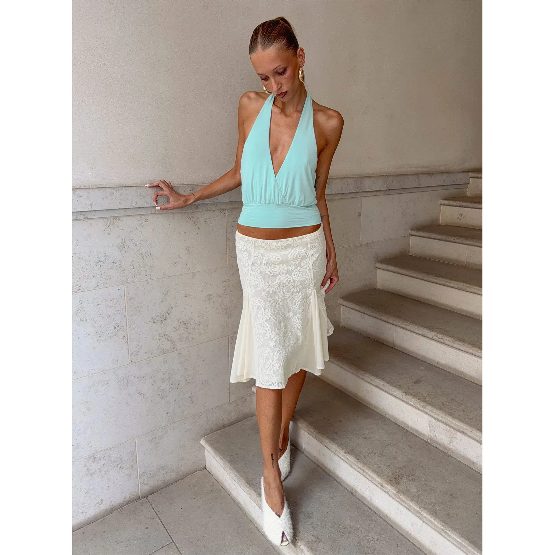Quani Lace Midi Skirt Cream