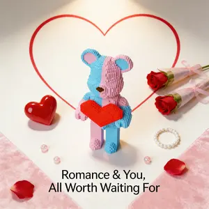 Double Color Heart Bear 3D Puzzle Building Blocks Decoration, Bookshelf Home Office Cabinet Decor, Party Living Room TV Stand Display