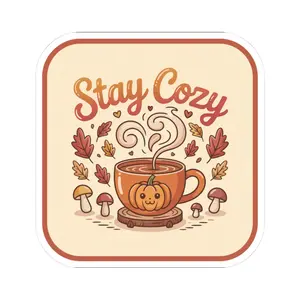 Stay Cozy Fall Sticker, Cute Pumpkin Coffee Autumn Aesthetic - Kiss-Cut Stickers for Journaling, Scrapbooking, Laptop, Water Bottle, Planner