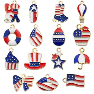 10-30PCS 4th of July Enamel Charms, Patriotic Red White Blue USA Flag Jewelry Making Supplies, 4th of July Accessories for DIY Keychain, Bracelet & Necklace (Outdoor Leisure Use)