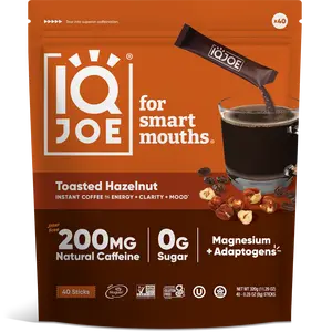 IQJOE Toasted Hazelnut (40 Sticks) - Instant Mushroom Coffee Packets with Lion’s Mane - Sugar Free, Keto, Vegan Clarity and Mood Enhancing Coffee