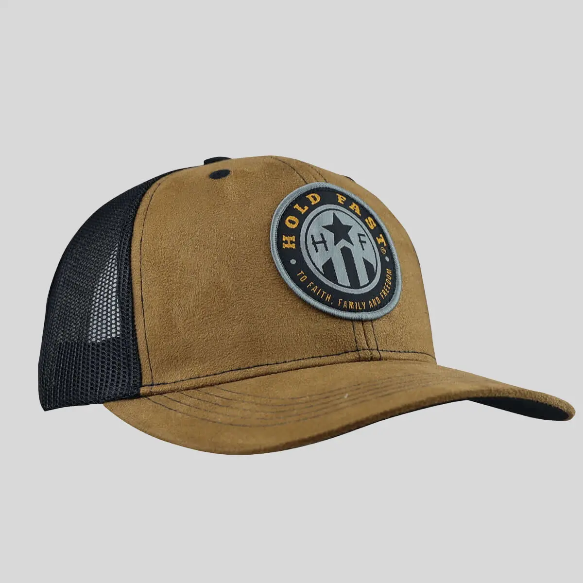 HOLD FAST Men's Suede Cap with Badge - Celebrating American Heritage Fashion Accessory, Snapback Hats, Badge Emblem