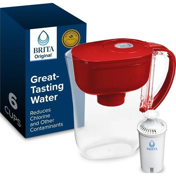 Brita Metro BPA-Free Water Filter Pitcher with SmartLight Change Indicator - 6-Cup Small Capacity, Fiery Red, Replaces 1800 Plastic Water Bottles/Year, Lasts 2 Months, Includes 1 Filter