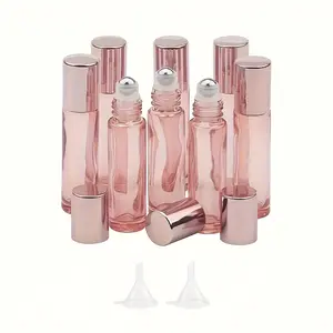 Rose Rollerball Bottle Set, 10ML Capacity, Includes Funnel and Glass Vials, Ideal for Perfume, Essential Oils, Liquid Storage, Perfume Refill Bottle