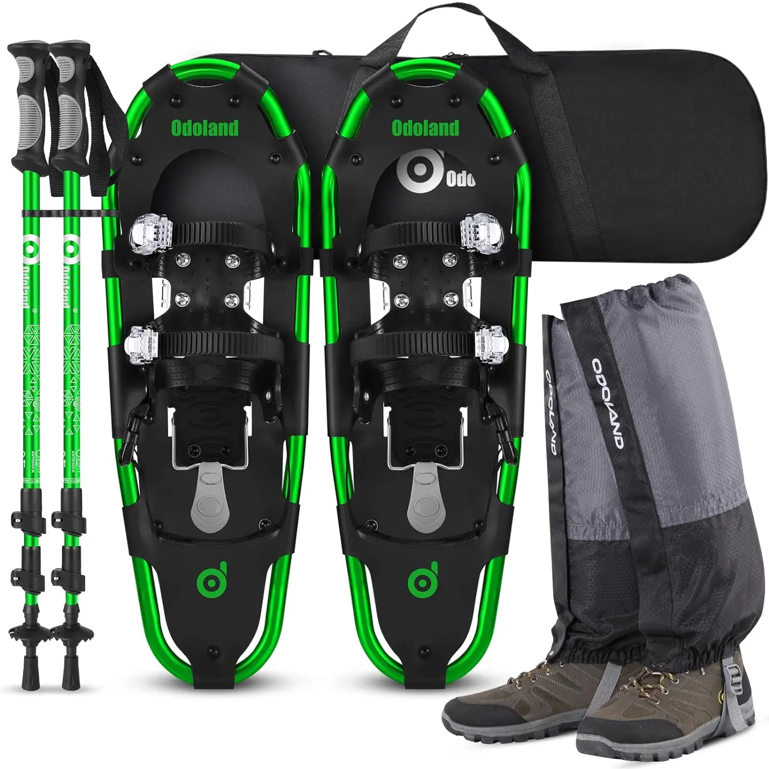 Odoland 21/25/30 Inch Snowshoes with Trekking Poles for Men Women Youth, Waterproof Snow Leg Gaiters and Carrying Bag, Lightweight Aluminum, Heel Lift, Snow Shoes Easy to Wear Odoland