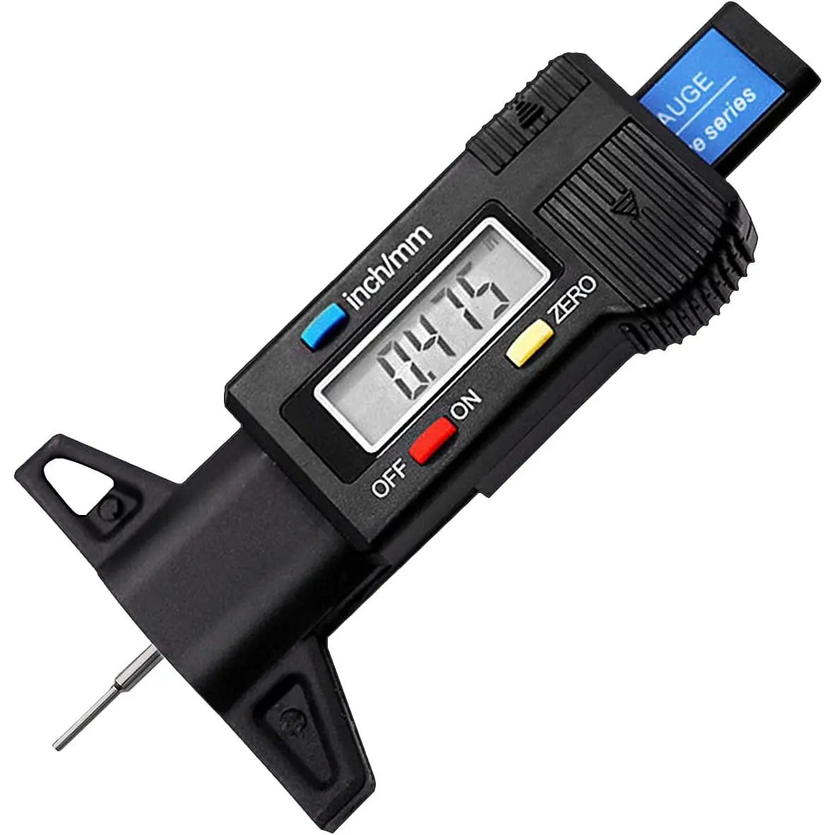 Digital LCD Display Tire Tread Depth Gauge - Sturdy Hardware Measurement Tool with Plastic Tip, Metric/Inch Switch, 0-25.4mm/0-1 In Range, 0.01mm/0.0005 In Precision for Cars, Trucks, SUVs, Motorcycles