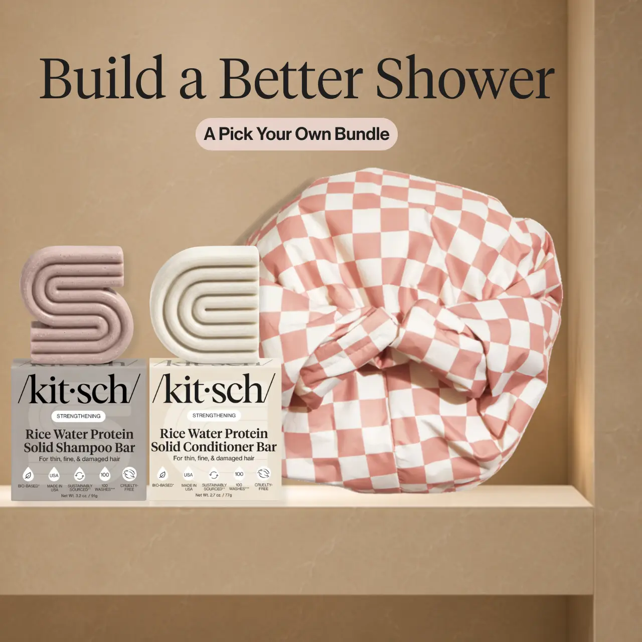 Build a Better Shower Bundle - Kitsch Shampoo & Conditioner Bar Set + All Lengths Adjustable Shower Cap Build a Better Shower Bundle - Kitsch Shampoo & Conditioner Bar Set + All Lengths Adjustable Shower Cap