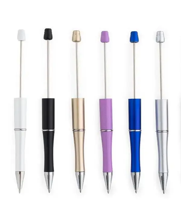 Customizable Beadable Pens 5 Pack - Personalized Refillable Ink Pens for DIY Crafting Compatible with Beads Black Ink Sturdy Base Secure Fit for Beads