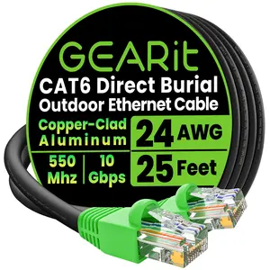 GEARit Cat6 CCA Outdoor Ethernet Cable for Direct Burial, Black GEARit Cat6 CCA Outdoor Ethernet Cable for Direct Burial, Black