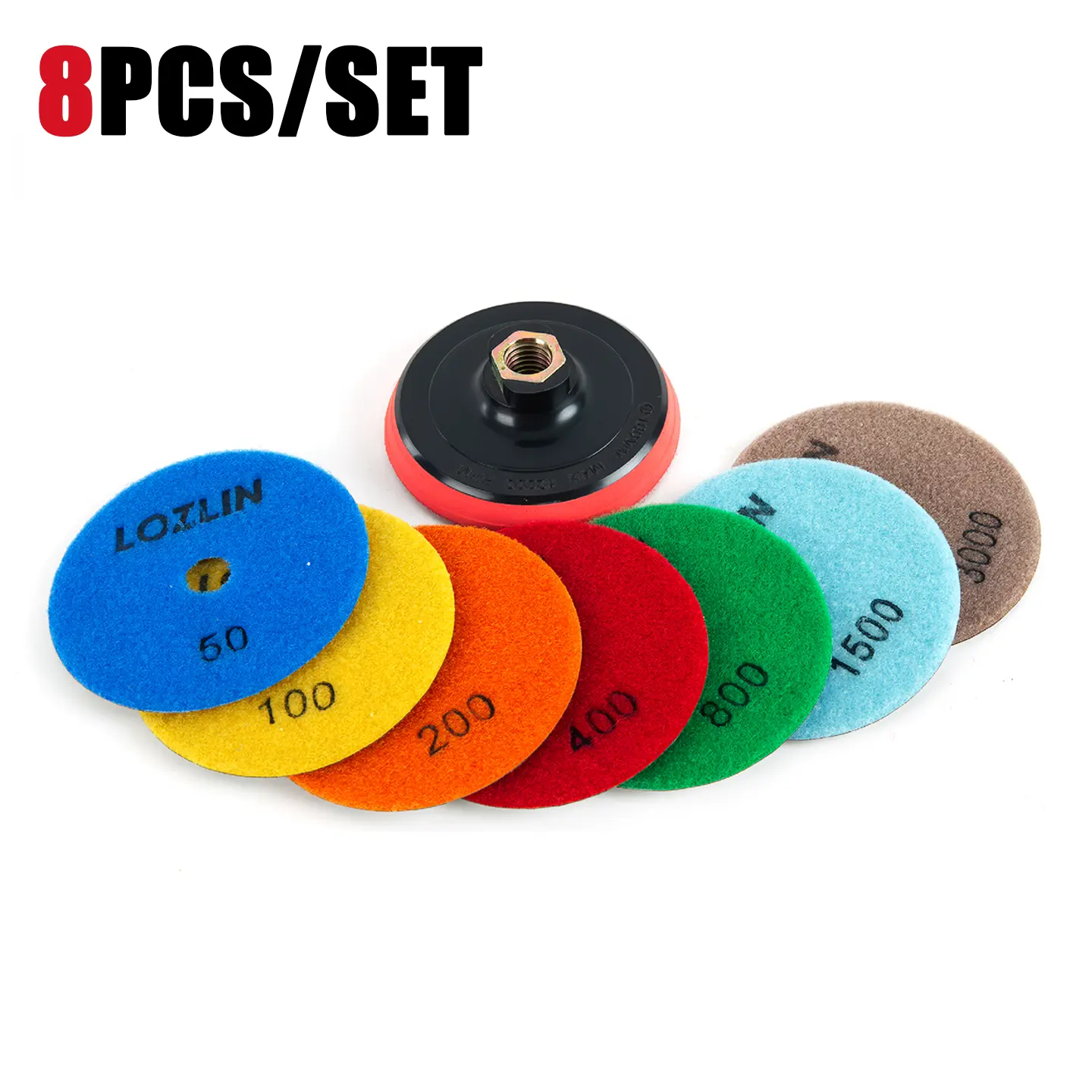 8PCS 4" Diamond Dry Polishing Pads Kit - Heavy Duty 7pcs Polishing Pads & 1pc Plastic Backer for Granite Marble Concrete Stone - Professional Sanding Tool Set