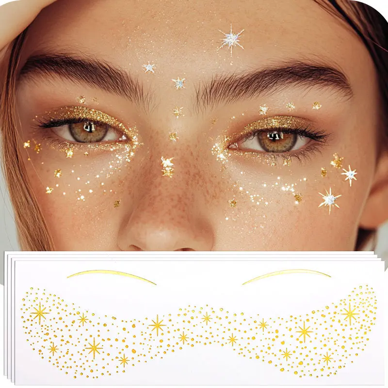 8PCS Gold Foil Freckle Tattoo Stickers, Waterproof Starry Face Decals, Temporary Freckle Makeup Stickers for Festivals, Parties & Cosplay