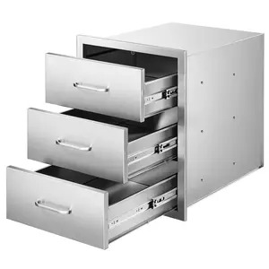 Outdoor Kitchen Drawers, 18.11 In W X 23.23 In D X 23.23 In H, Triple-Access Stainless Steel Modular Drawer Cabinet With Handles, BBQ Island Drawer For Outdoor Kitchen, Patio Grills, And Island Stations