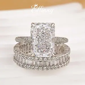 Effinny Jewelry 6.0ct Radiant Cut 2PC Wedding Ring Set In S925 Sterling Silver, 5A Cubic Zirconia Bridal Set Rings for Women Outdoorfun