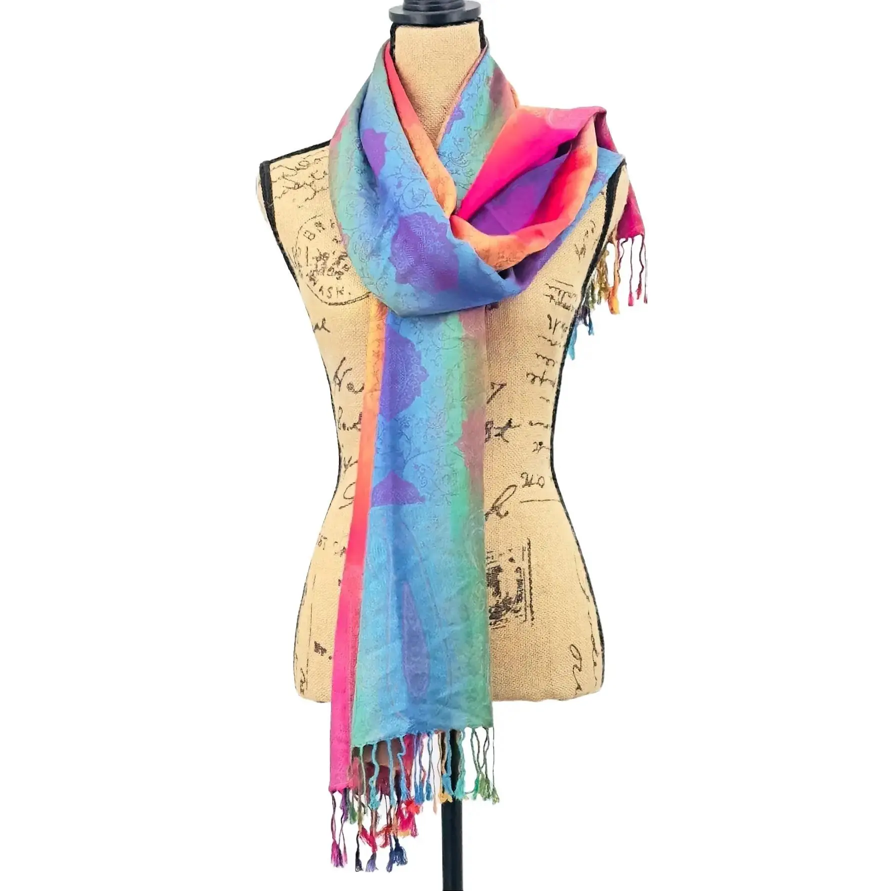 Authentic Pashmina Vibrant Rainbow Paisley Shawl - Handcrafted Soft Versatile Cashmere Scarf for All Seasons