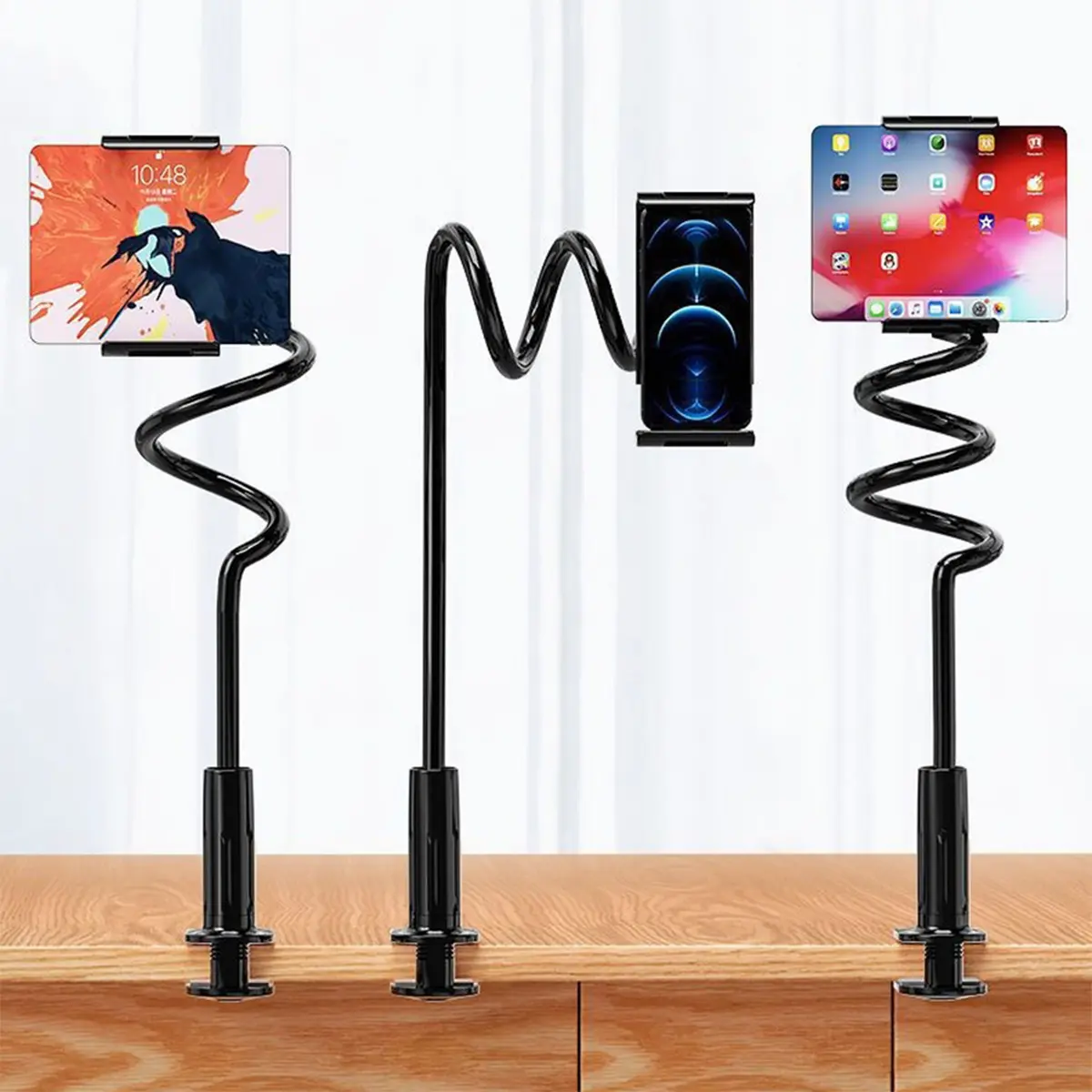 Gooseneck Smartphone Holder Stand, Flexible Lazy Adjustable Arm, 360-Degree Rotatable Universal Phone Holder with Desktop Clip for 4.5-7" iPhone & Samsung, Easy-Install Desk Accessories
