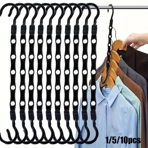 Space Saving Multi-Layer Clothes Hangers, 5-Hole Closet Organizer Hangers, Sturdy Plastic Hangers, Adjustable Hooks Hanger for Closet Organization, Maximize Closet Space for Shirts, Pants – Ideal for Small Closets, Dorms & Apartments