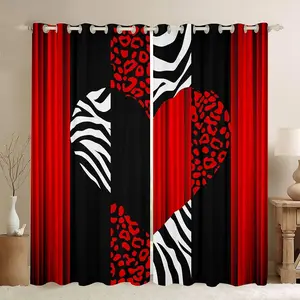 Red Black Leopard Curtains for Bedroom Living Room,Cheetah Sweetheart Blackout Curtains,Safari Love Heart Darkening Drapes,Zebra Window Treatments