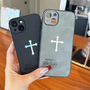 Suitable for iPhone16 15 14 13 high-end leather gradient cross mobile phone case, iPhone16 15 Plus gradient cross mobile phone case for men and women, a must-have for trendy men and women