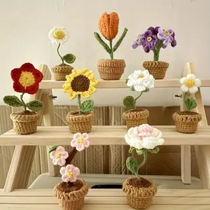 Handmade Crochet Mini Flower Bouquet QA8415799 DIY Braided Fabric Roses & Tulips in Basket-like Pot Multicolor for Home Office Party Decor No Maintenance Jumbo Christmas Themed Gift Bags Set Wooden Cutout "Jar of Fucks"