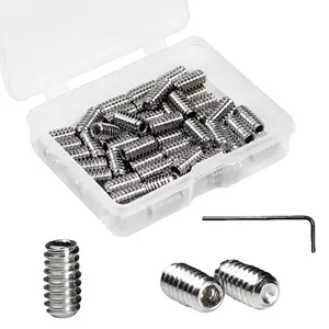 50 PCS #10-24 x 3/8" Set Screws,SAE Stainless Hex Allen Head Socket Set Screws Grub Screw Bolts Internal Drive Cup Point Screws with Hex Key Wrench for Door Handles, Light Fixture Repair
