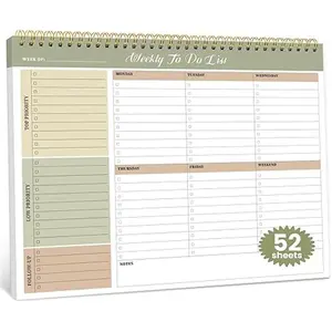 Weekly To Do List Notepad 8.5"x11" with 52 Undated Sheets Premium Quality Smooth White Paper Twin-Wire Binding for Office Desk Accessories