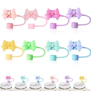 8pcs Cute Bow Design Silicone Straw Cover Cap without Straw, 1 Count Reusable Dustproof Water Bottle Straw Top Cover for 9-10mm Straw, Straw Protector, Reusable Drinkware Covers