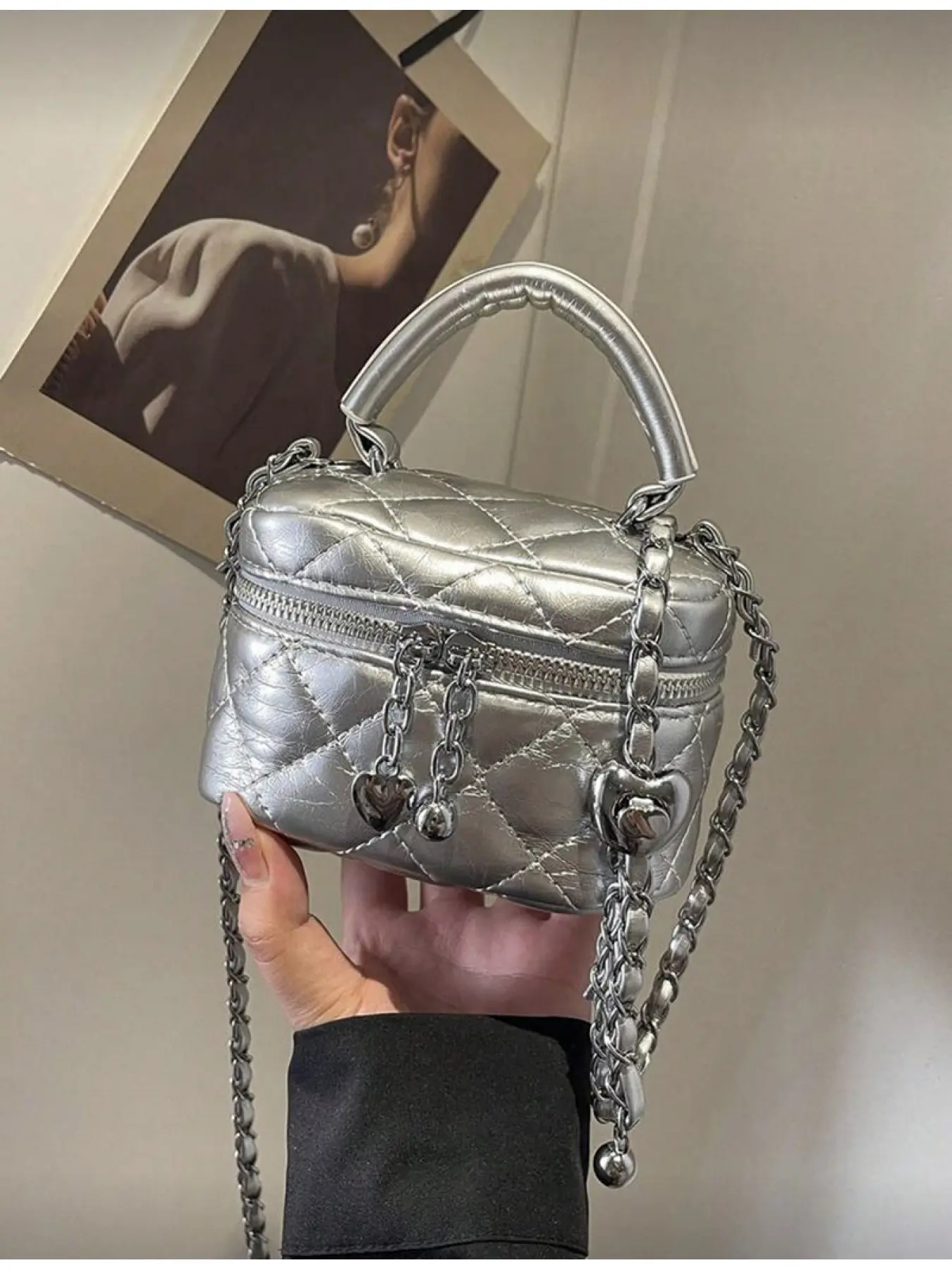 Classic Multi-functional PU Waterproof Quilted Diamond Pattern Tote Bag Lightweight Zipper Closure Love Zipper Decoration Casual Shoulder Bag, Casual Fashion Bag, Suitable for Shopping Travel and Commuting Casual Crossbody Bags, Fashionable Shoulder Bag