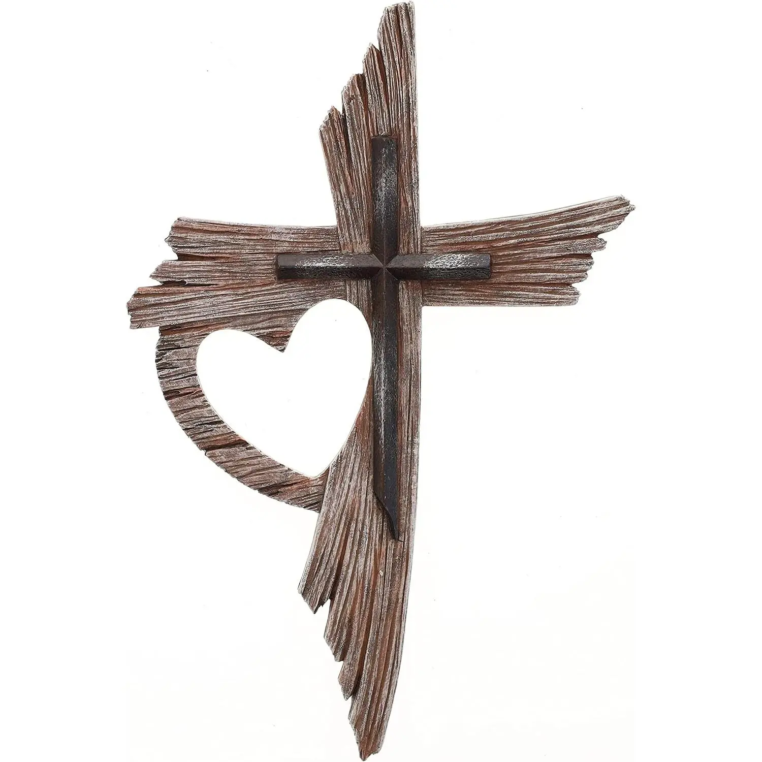 Rustic Religious Heart-Shaped Wall-Mounted Cross, Jesus-Themed Art Sculpture, Home Decor Gift for Crosses Wall Decor Lovers