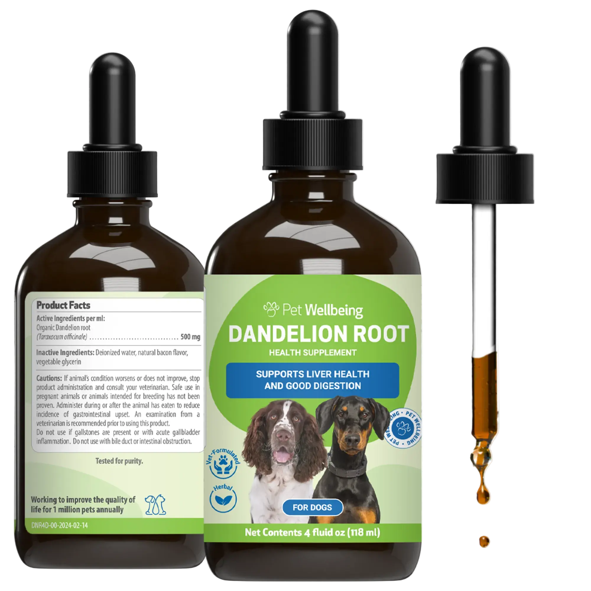 Pet Wellbeing Dandelion Root - Holistic Digestive & Liver Support for Dogs, 4 oz Liquid Supplement, Organic & Sustainably Cultivated, FDA-Registered, GMP-Certified