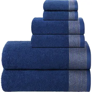 100% Cotton Ultra Soft 6 Pack Towel Set, Contains 2 Bath Towels 28x55 inchs, 2 Hand Towels 16x24 inchs & 2 Washcloths 12x12 inchs, Compact Lightweight & Highly Absorbant - Navy Blue