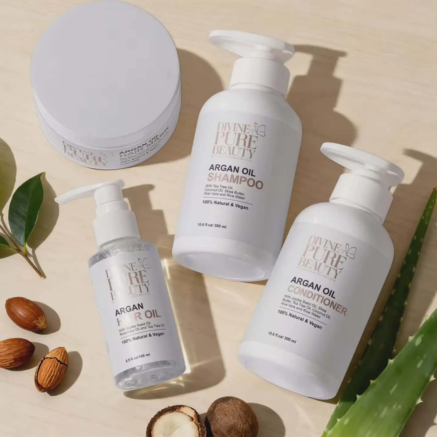 Divine Pure Argan Oil Shampoo and Conditioner Set - Daily Cleansing, Conditioning Treatment with Pure Argan Oil for Moisture Boost, Professional-Quality Shine Enhancement, Natural Nourishment