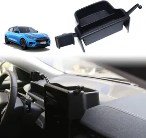 BestEvMod Center Console Dash Storage Box Tray Compatible with Mustang Mach-E Mach e 2021-2024 2025 Interior Accessories 360  Rotatable Phone Holder Dashboard Organizer