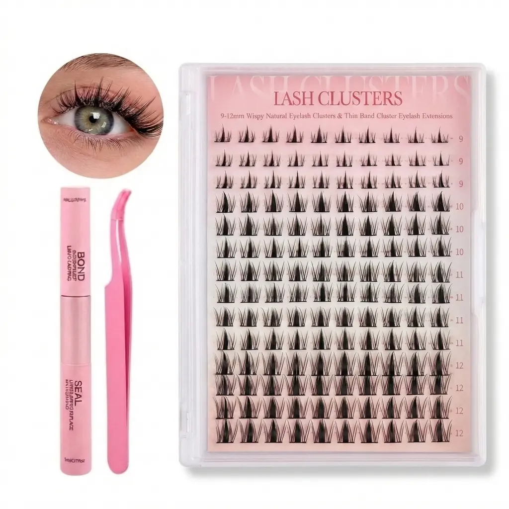 dealsforyoudays Ultra Fluffy D-Curl Eyelash Extensions Kit – 9-12mm Waterproof Lash Clusters, Dramatic Volume Lashes, Bond & Seal, Precision Tweezers for Easy Eye Makeup Application, Eyelashes Extensions, Dramatic Volume Eyelash