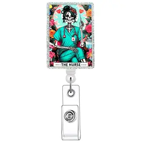 Nurse Themed Badge Holder, 1 Count/3 Counts Retractable Badge Reel, Acrylic ID Holder with Clip for Nurses, Doctors, Students & Office Staff, Removable Cardholder, Badge Reels Retractable