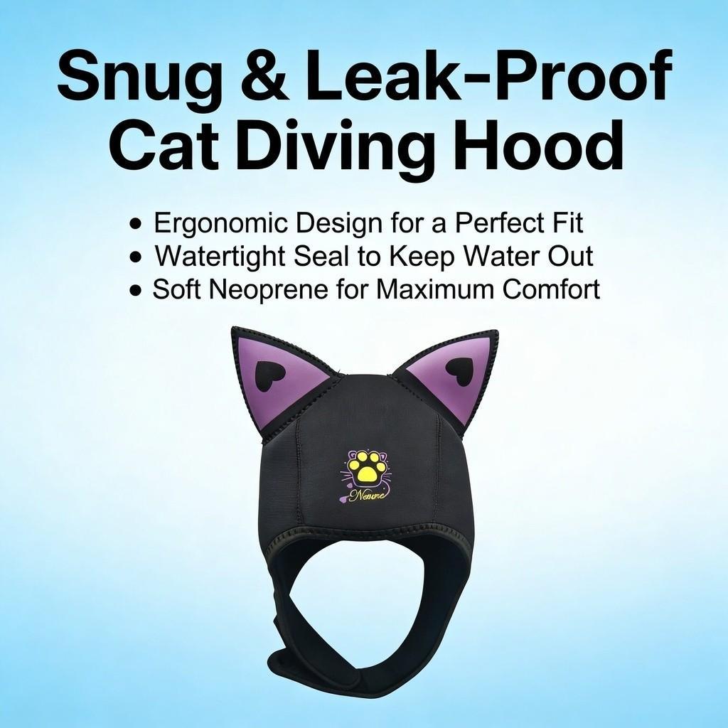 Diving Sweetheart Purple Ears Cat Hat Comfortable FitUnique Gift for Diving Lovers