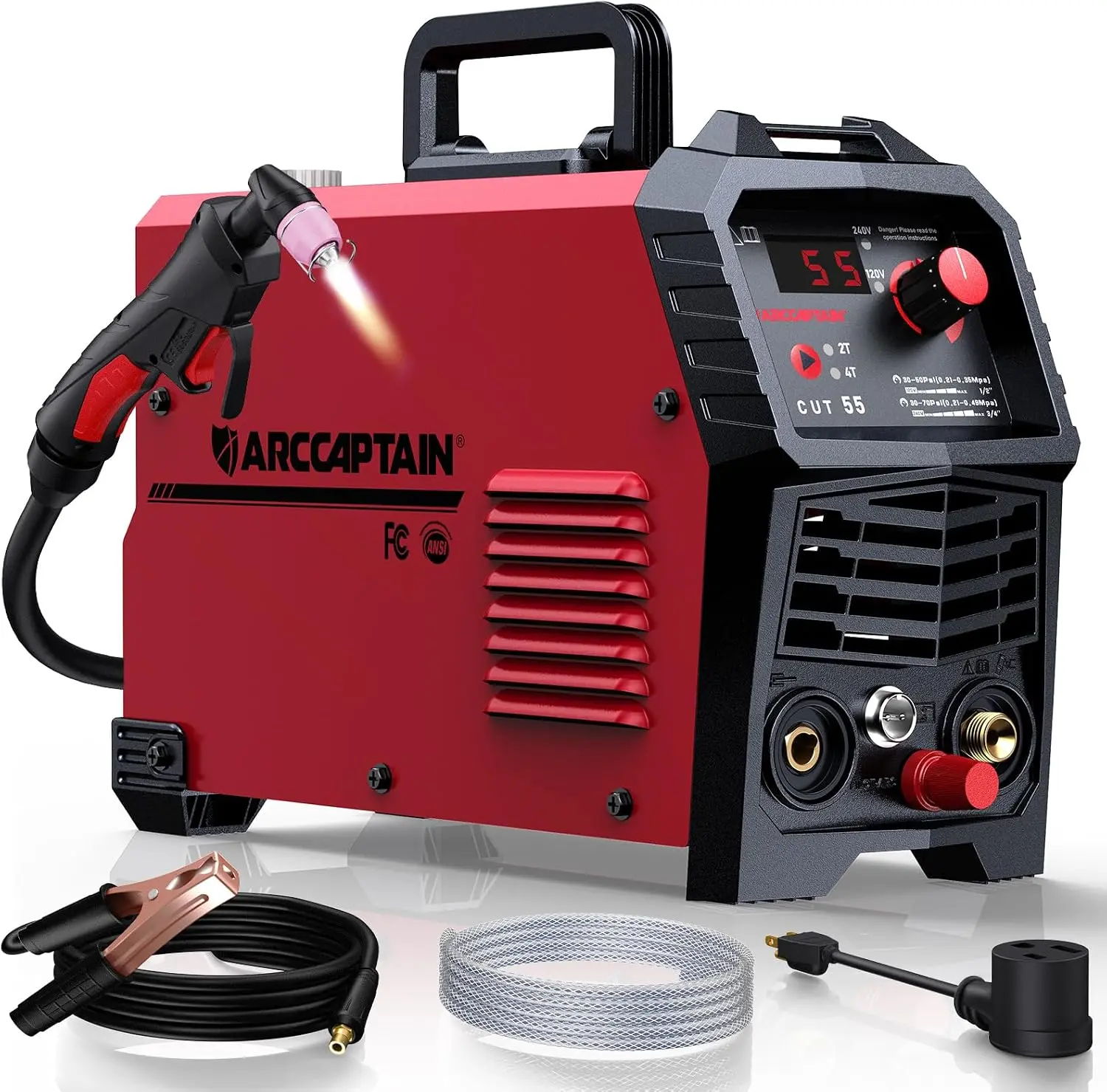 ARCCAPTAIN Cut55 Pilot Arc Plasma Cutter Welder - 55A Dual Voltage 120V/240V IGBT Inverter, Non-Touch HF Pilot Arc, 3/4" Max & 1/2" Clean Cuts, 2T/4T Portable Torch Plasma Cutting Equipment for Home DIY Rusty/Dirty Metal Tool Upgrade
