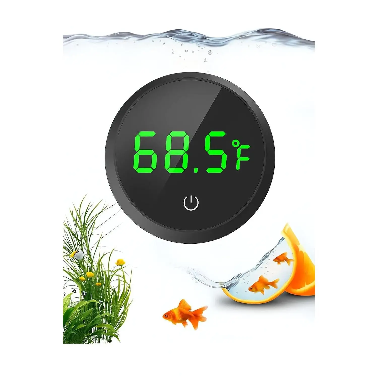 Digital Aquarium Thermometer - Wireless Fish Tank Thermometer with High Precision, Compact Design, LED Display, Smart Touch Screen, Touch Wakeup, Real-Time Temp, 0.18°C Accuracy, CR2032 3V Battery, Fish-Safe Metal Probe, 1 Unit, 1 User Manual