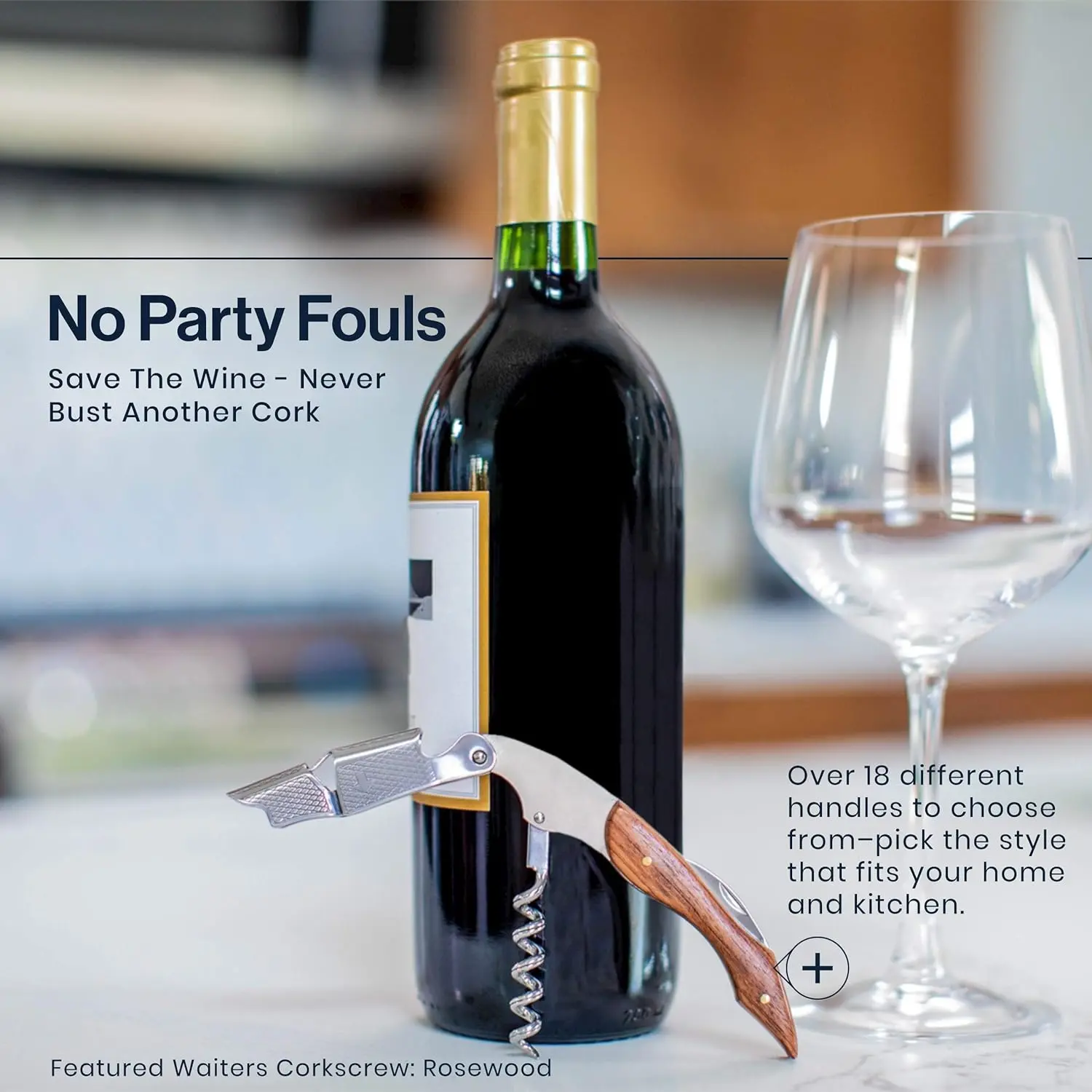 Kitchenware Wine Opener - Professional Corkscrews for Wine Bottles w/Foil Cutter and Cap Remover - Manual Wine Key for Servers, Waiters, Bartenders and Home Use - Classic Rosewood