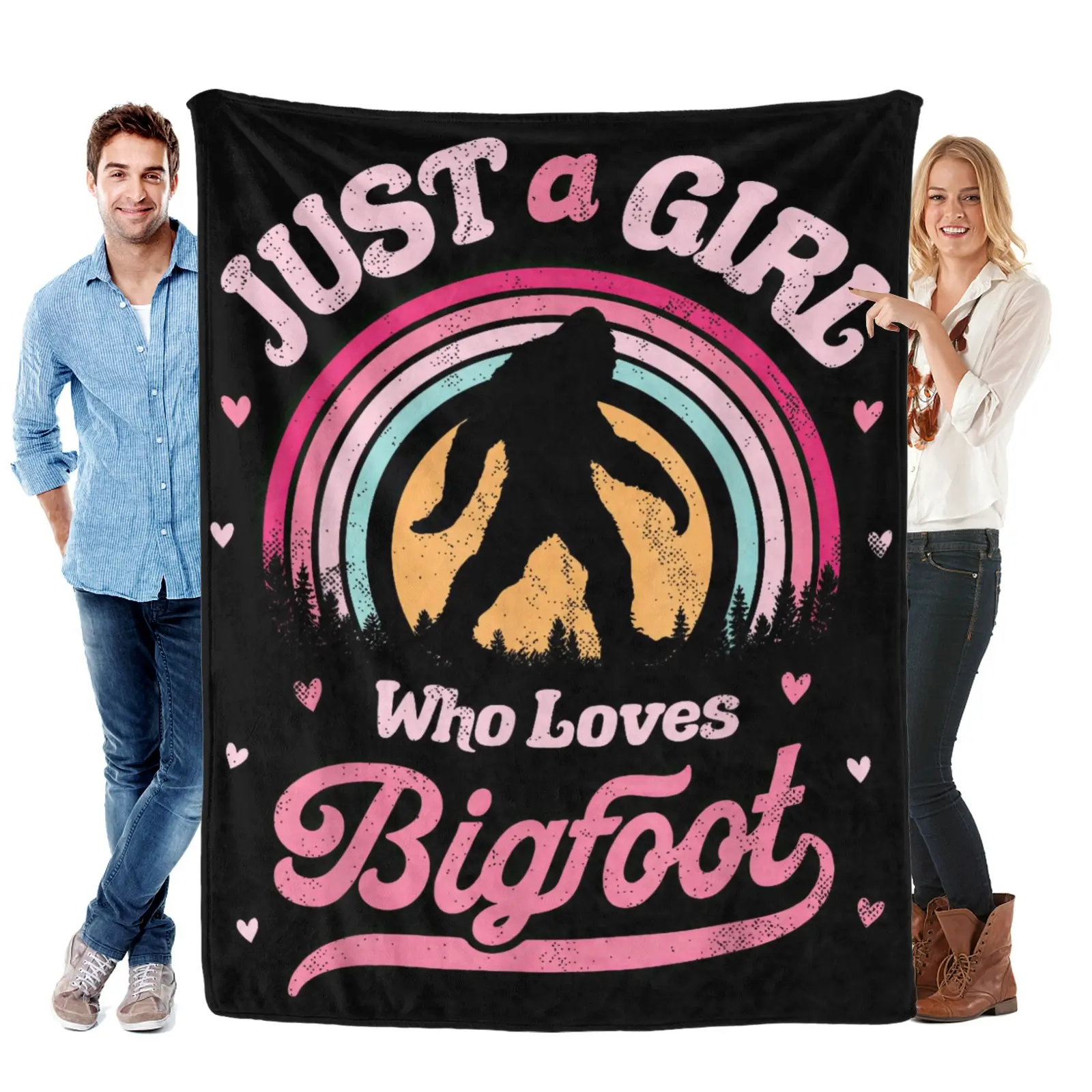Bigfoot Just A Girl Who Loves Sasquatch Funny Retro Vintage Super Soft Flannel Blanket for Sofa Couch Bed Camping Travel - Plush Warm Home Decor for All Seasons