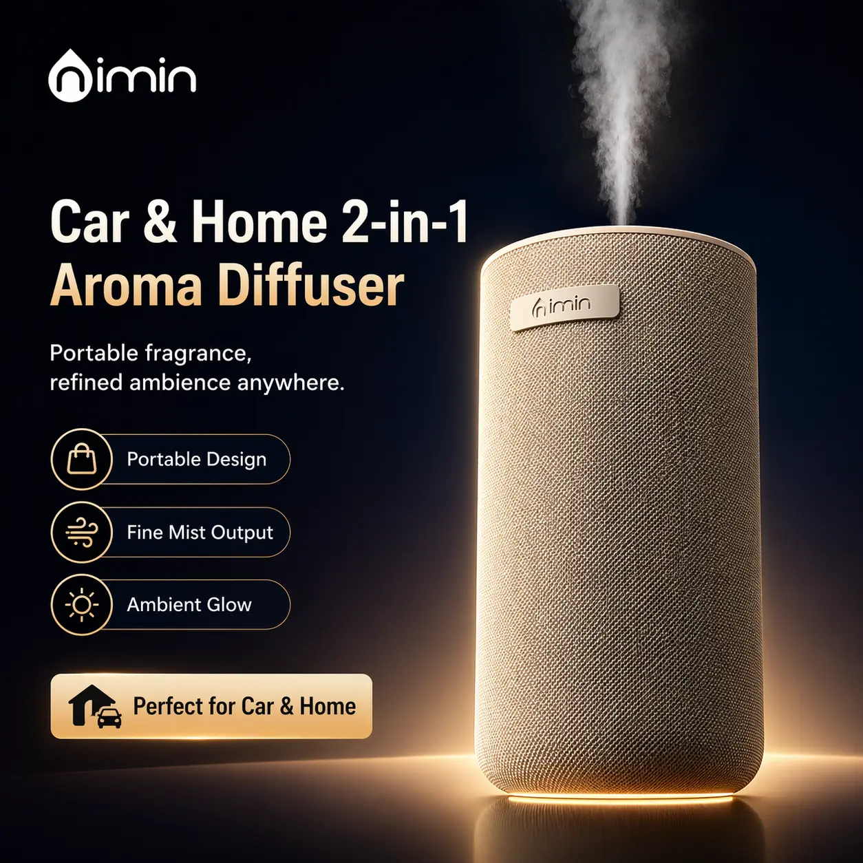 Nimin Auto Start-Stop Waterless Nebulizing Fragrance Diffuser - 4.0 Tech, Rechargeable Cordless Portable Device, Adjustable Signature Scent, 35% Mist Output, 6 Essential Oil Compatible Single Oils, Dual Fluid Car & Home Air Freshener
