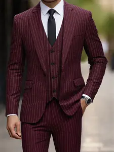 Men's Long Sleeve Slim Fit Pinstripe 3 - Piece Suit for Business Casual, Semi - Formal Wedding & Prom Occasions