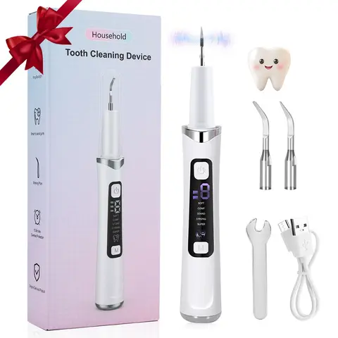 Ultrasonic Tooth Cleaner Dental Cleaning Tool with 5 Modes 9 Adjustable Intensities, 5 Color LED Lights and 2 Replacement Heads for Intelligent Oral Care Teeth Cleaning Machine